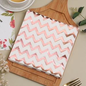 Hanlin Gold Foil Wavy Pattern Paper Napkins 330mm Square Disposable Wedding Tableware - Product Image 3