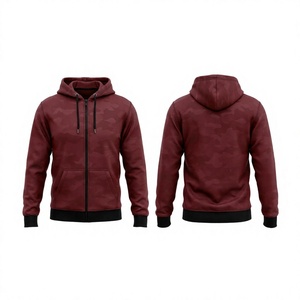Men's Maroon Camouflage Hooded <b>Zip</b>-Up Fleece Jacket Casual Autumn Wear Regular Fit with <b>Pockets</b> and Black Trim <b>Hoodie</b> - Product Image 1
