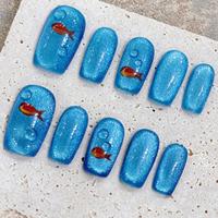 Faux ongles carrés en acrylique 3D faits main, motif chat mignon et coloré, réutilisables, 10 pièces, à presser