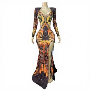 Robes de soirée pour femmes, formelles, fendues, sexy, longues jusqu'au sol, asymétriques, illusion, avec cristaux, robe de fête de luxe - Product Image 3