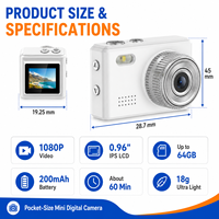 Mini caméra numérique DC22 5MP 1080P avec écran LCD IPS de 0,96 pouces, format poche, capteur CMOS grand angle, enregistrement photo et vidéo, batterie 200mAh, compatible MicroSD