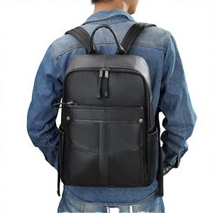 Eco-friendly Vintage Fashion Stylish Genuine <b>Leather</b> Zipper Anti-Theft Laptop <b>Backpack</b> Waterproof Lightweight <b>Large</b> Polyester - Product Image 3