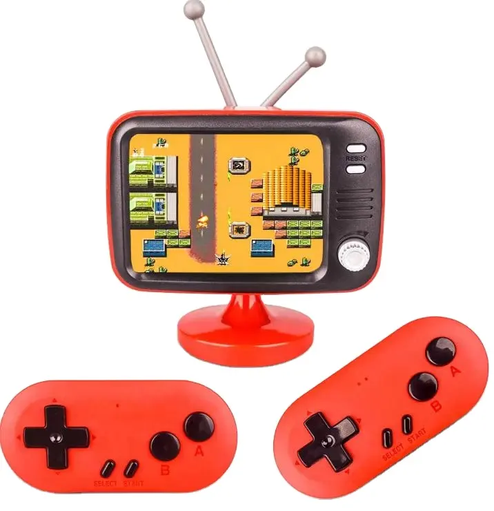 2,8 "8 BIT inalámbrico clásico mini TV forma Retro consola de juegos portátil con joysticks inalámbricos 2,4G para niños