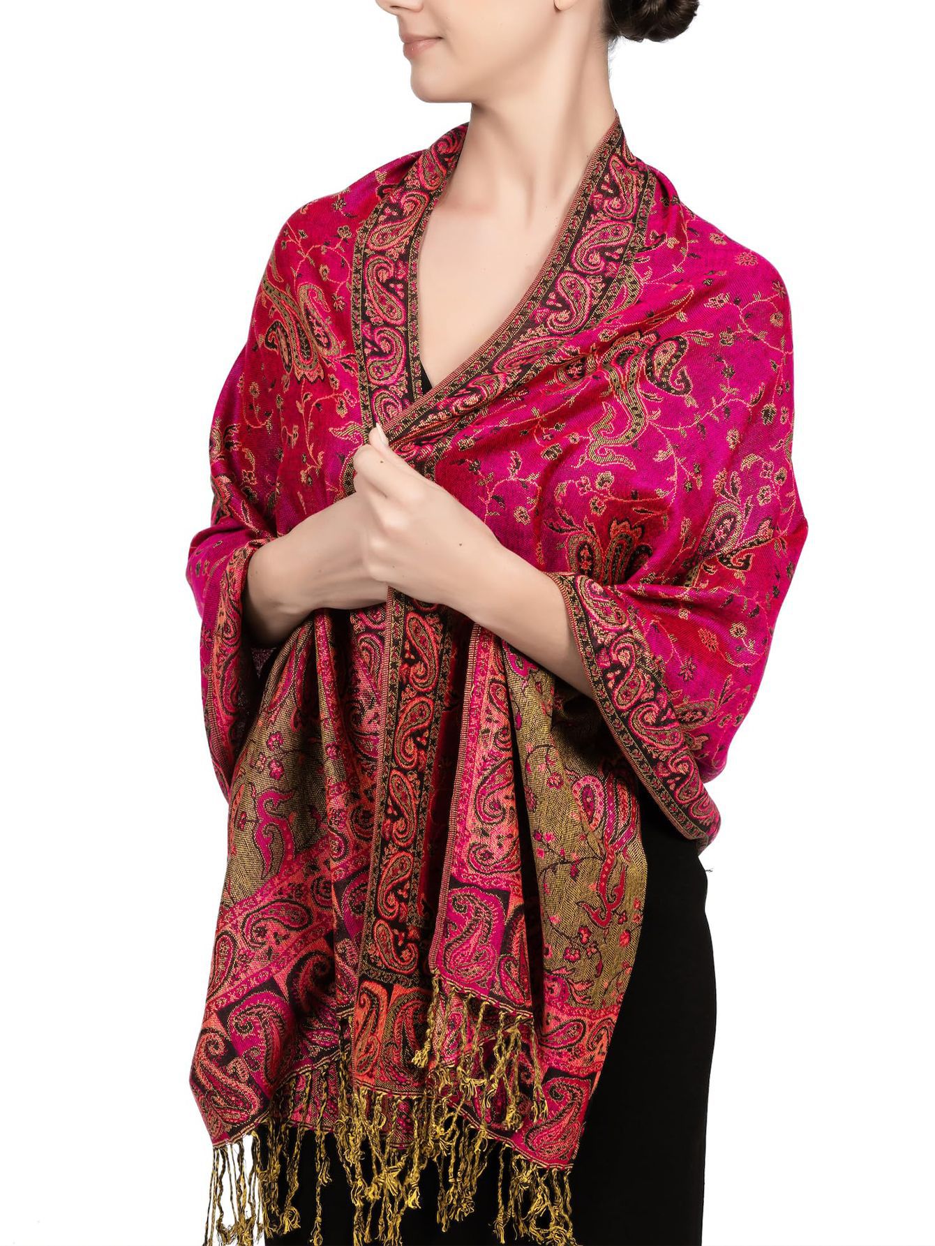 Cashew flower scarf - rose red - 175cm and above