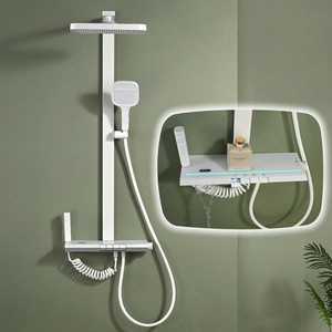 LED <span class=keywords><strong>Piano</strong></span> bagno contemporaneo doccia rubinetto in ottone doppio manico spazzolato finitura ceramica getto pioggia vasca da bagno doccia rubinetto - Product Image 2