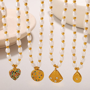 Collar de Perlas de Agua Dulce con Colgante de Concha en Forma de Corazón Chapado en Oro de 18K, Joyería para Mujer, Uso Diario - Product Image 1