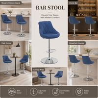 Tabouret de bar en vinyle matelassé rouge diamant avec base en chrome, vérin à gaz et repose-pieds pour cuisine