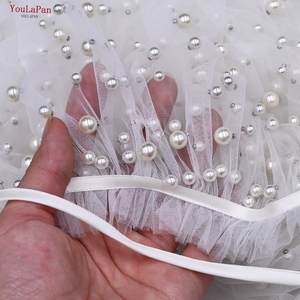 YouLaPan VG02 R, vestido de lujo para mujer, abrigo de tul, Catedral de boda, capa de yardas libres, chal con cordones de perlas densas para novia - Product Image 5