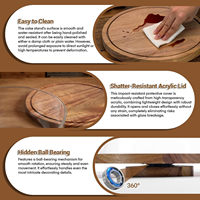 Support à gâteau en bois avec couvercle, 12 pouces, support à gâteau rond en bois avec couvercle en acrylique, fond plat, support à dessert rond en bois