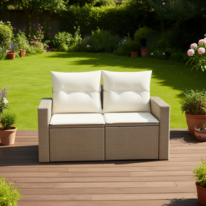 Sofá de Jardín de Dos Plazas en Ratán Sintético Beige, Muebles de Exterior Ajustables con Cojines de Espuma de Alta Densidad - Product Image 2