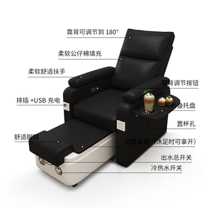Nuevo Sillón de Pedicura Eléctrico Reclinable con Masaje Térmico y Drenaje Automático sin Tuberías, Plataforma Negra y Morada para Salón de Uñas, Fabricado en China - Product Image 2