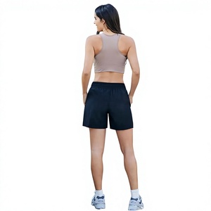 Women's High Waist Drawstring Shorts Pockets Solid Color Casual Knitted Satin 180g Breathable Workout Shorts Bangladesh - Product Image 4
