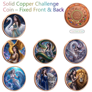 Moneda Conmemorativa de Cobre Fino .999 de 1 oz, Serie Guardianes Míticos Animales, con Símbolos del <span class=keywords><strong>Tarot</strong></span> y Runas, Reina de la Fantasía - Product Image 1