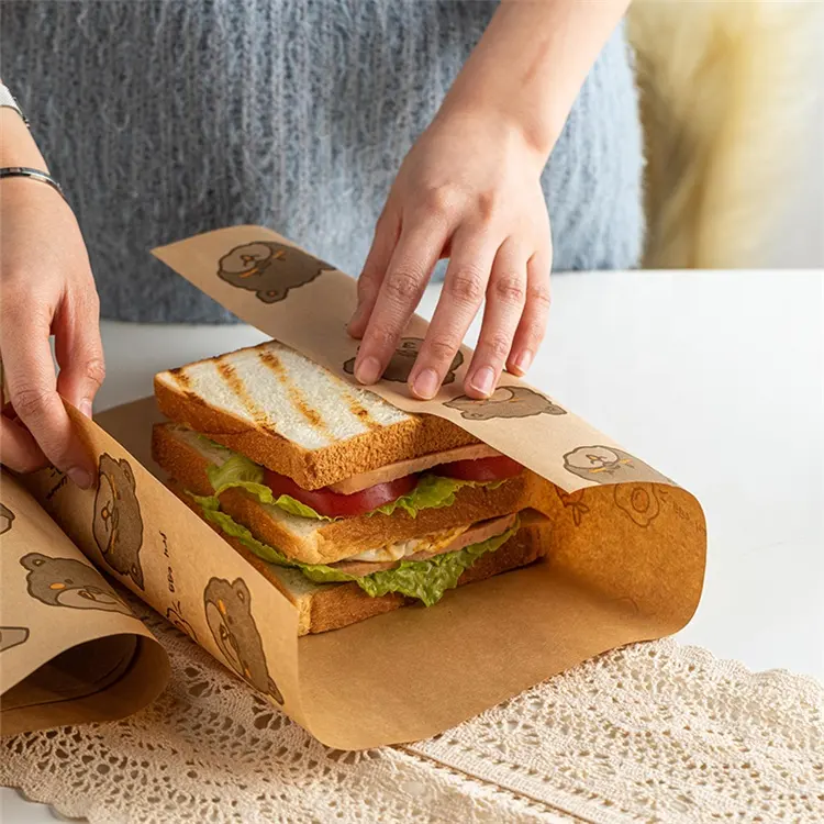 High and low temperature resistant food greaseproof custom brown kraft sandwich wrap paper