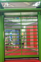Porte à enroulement motorisée en PVC à persiennes, finition industrielle, pour usage commercial intérieur/extérieur