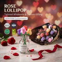 Bouquet de sucettes artisanales en forme de rose de 45g, boîte cadeau de luxe, bonbons durs aromatisés aux fruits mélangés pour la Saint-Valentin