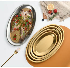 <span class=keywords><strong>Assiette</strong></span> ovale en acier inoxydable doré pour poisson, vente en gros d'usine, plateau alimentaire <span class=keywords><strong>pas</strong></span> <span class=keywords><strong>cher</strong></span>, différentes tailles disponibles - Product Image 6