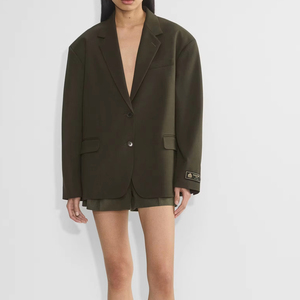 Trajes y Blazers Oversize para Mujer en Verde Oliva, Blazer de Corte Holgado con Solapa de Muesca y Cierre de un Solo Botón, Estilo Minimalista, Casual Elegante para el Trabajo - Product Image 3