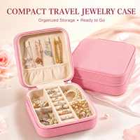 Boîte à bijoux de voyage rectangulaire en cuir PU avec fermeture éclair, organisateur portable, miroir cœur, compartiments pour bagues, personnalisable avec lettre