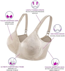 Sujetador de talla grande <span class=keywords><strong>para</strong></span> mujer, cobertura completa, sin relleno, tela ultra cómoda y superior con adorno de encaje, muestra gratis - Product Image 4