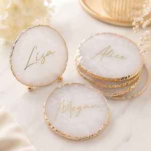 Personalized Agate Style Resin <b>Coasters</b> - Custom Name Geode <b>Drink</b> <b>Coaster</b> - Gold Leaf Hand-Painted Rim, Wedding Favor - Product Image 1