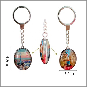 Wholesale Beautiful Crystal Glass Key Chain Ring Custom Personal Logo Elliptic Crystal Picture Keychain for Promotional Gift