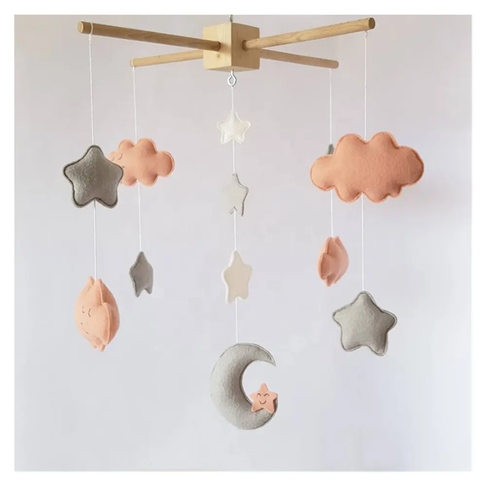 Vilt Moon Star en Slaperig Cloud Opknoping Babybedje Mobiele voor Nursery Decor