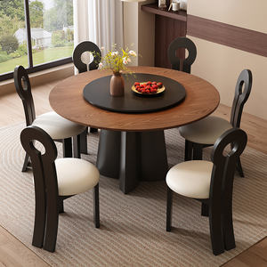 <b>Solid</b> <b>Wood</b> <b>Round</b> <b>Dining</b> <b>Table</b> With Rotatable Top For Home <b>Dining</b> Room - Product Image 4