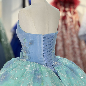 Robes de Quinceañera vertes et bleues à épaules dénudées, fleurs 3D, col cœur perlé, robe de 15 ans Dy6884 - Product Image 5