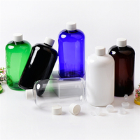 IBELONG Botellas de PET de 500 ml, Cortas y Gruesas, en Azul, Blanco, Ámbar, Transparente, Negro y Verde, para Lociones y Aceites Cosméticos, con Tapa de Rosca, de Fabricación Propia