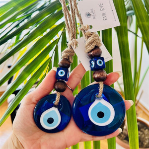 Amuleto de ojo malvado de cristal bohemio azul hecho a mano turco griego buena suerte adorno colgante para decoración de hogar, oficina o coche - Product Image 1