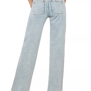 Jeans de mezclilla personalizados OEM con pedrería para mujer, pantalones anchos y holgados, jeans rectos de cintura alta para mujer - Product Image 3