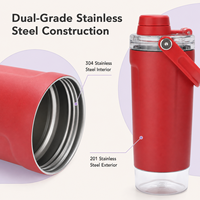 Bouteille d'eau isotherme 16 oz en acier inoxydable 304 à l'intérieur et 201 à l'extérieur, avec couvercle anti-fuite, filtre à thé, poignée pliable, personnalisable