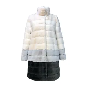 High Quality Casual Winter Coat Single Button Beige Striped Faux Fur Long Coat For Young Women