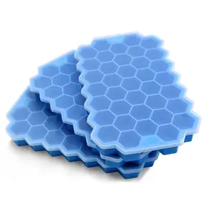 Bandejas reutilizáveis de silicone para cubos de gelo de grau alimentício para freezer tampa-37 grade com tampa