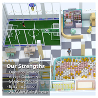 Aire de jeux intérieure de style pastel intégrée à un mini terrain de football et à une toboggan pour centre d'activités pour enfants commercial