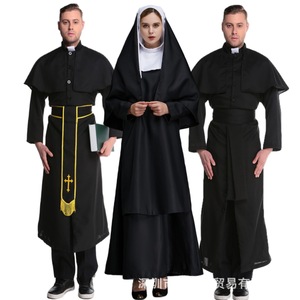 Set Costume da <span class=keywords><strong>Prete</strong></span> per Uomo e da Suora per Donna, Abbigliamento Religioso <span class=keywords><strong>Nero</strong></span> per Halloween, Costume Unisex per Adulti per Cosplay e Spettacoli - Product Image 5