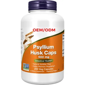 200 Veg Capsules Psyllium Husk Caps 500mg Non-GMO Project Verified Natural Soluble Fiber Intestinal Health