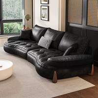 Canapé vert rétro de style italien en cuir, luxe léger, design simple, en cuir de vachette, pour petit appartement, canapé droit pour salon