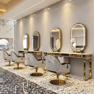 Espejo de Peluquería de Estilo Europeo con Luces LED, Espejos Elegantes para Salón de Belleza con Almacenamiento, de Alta Calidad y Más Vendidos - Product Image 2