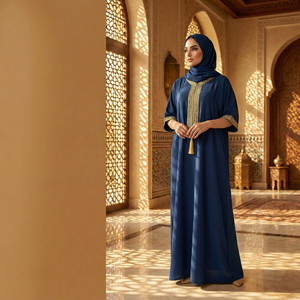 Caftán Deep Blue Devotion con borlas para la edición Quiet Mosque - Product Image 1