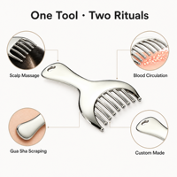 Peigne Gua Sha KINWONG 2-en-1 en alliage de zinc pour massage du cuir chevelu, démêlant, grattoir pour le visage et le corps, personnalisable OEM, vente en gros
