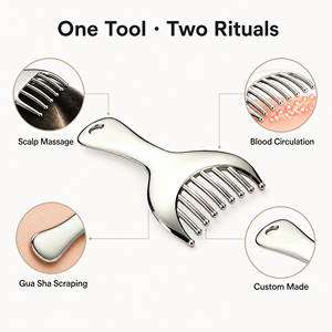 Peigne Gua Sha KINWONG 2-en-1 en alliage de zinc pour <span class=keywords><strong>massage</strong></span> du cuir chevelu, démêlant, grattoir pour le visage et le corps, personnalisable OEM, vente en gros - Product Image 4