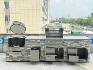 Barbecue a Gas da Incasso Moderno Premium, Impermeabile, con Isola in Acciaio Inox e Finitura in Pietra, Dimensioni Personalizzabili, Ampio Spazio di Stoccaggio, 7 Bruciatori - Product Image 4