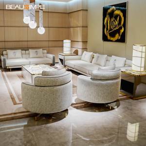 أثاث منزلي فاخر لغرفة المعيشة أريكة إيطالية خشبية حديثة أنيقة من الجلد الأصلي عالية الجودة طقم غرفة معيشة - Product Image 2