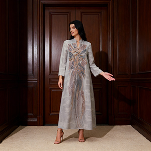 Robe Abaya élégante en polyester floqué, sur mesure, en gros, pour femmes musulmanes, idéale pour les fêtes de luxe - Product Image 4