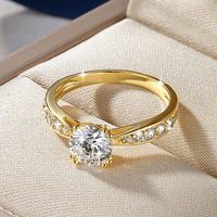 Großhandel Feiner Schmuck 14K Vergoldeter Rhodium-Plattierter Moissanit-Ring Brillante Krappenfassung Klassischer Luxus-Ehering Geschenke