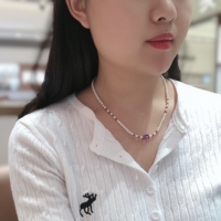 Collier en or 18 carats avec perle d'eau douce naturelle (avec améthyste)