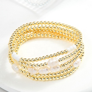 Nouveaux bijoux de mode 4MM Bracelet élastique perlé en <span class=keywords><strong>hématite</strong></span> <span class=keywords><strong>dorée</strong></span> 5 pièces ensemble de Bracelet de pile de perles d'eau douce baroques - Product Image 2