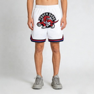 Shorts de basketball personnalisés <span class=keywords><strong>pour</strong></span> hommes en mesh, avec bordure à ruban rayé, appliqué, taille élastique, poche arrière, respirant, séchage rapide, style rétro streetwear - Product Image 1